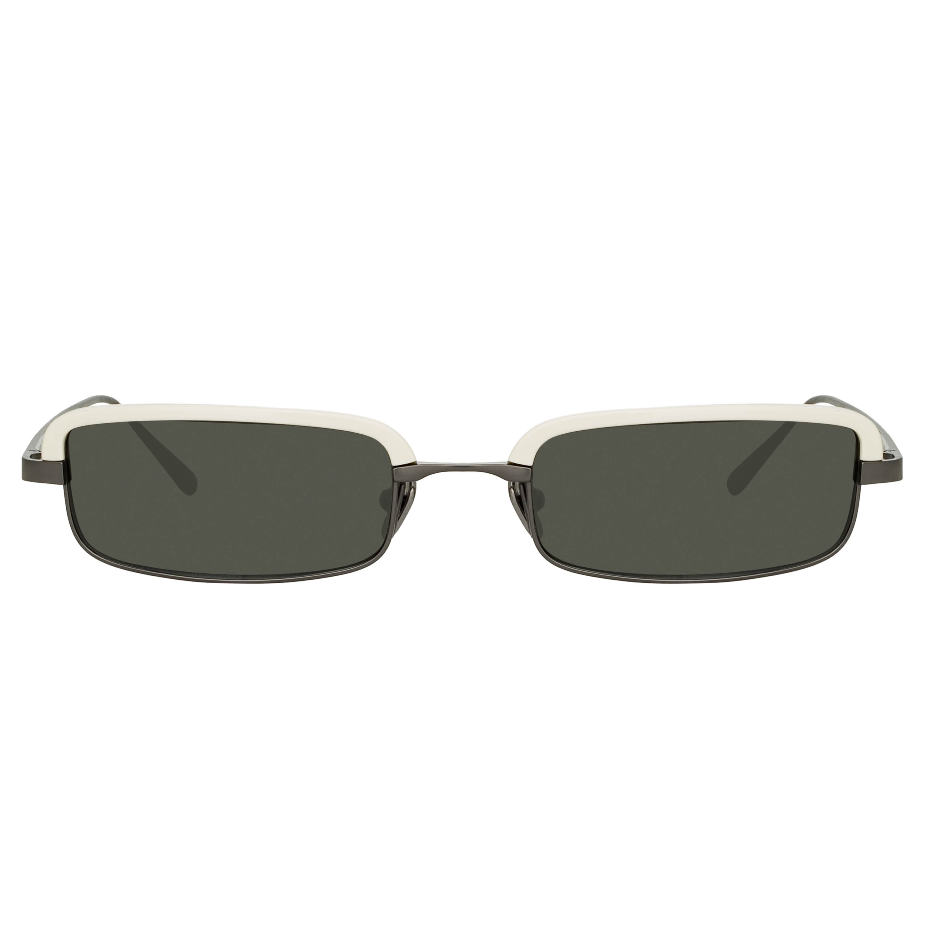 Leona Rectangular Sunglasses in White and Nickel