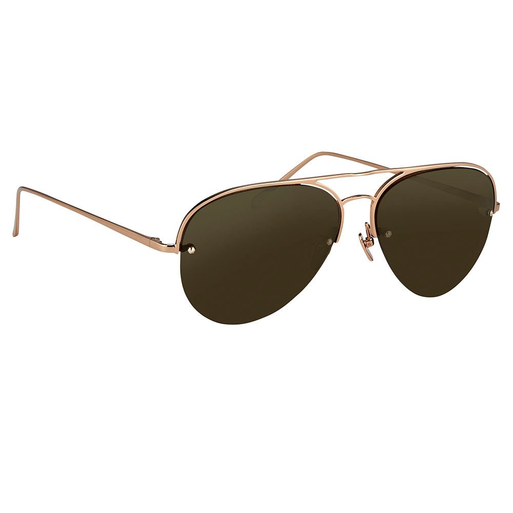 Aviator Sunglasses in 18K Rose Gold and Brown - LINDA FARROW - Sunglasses - 