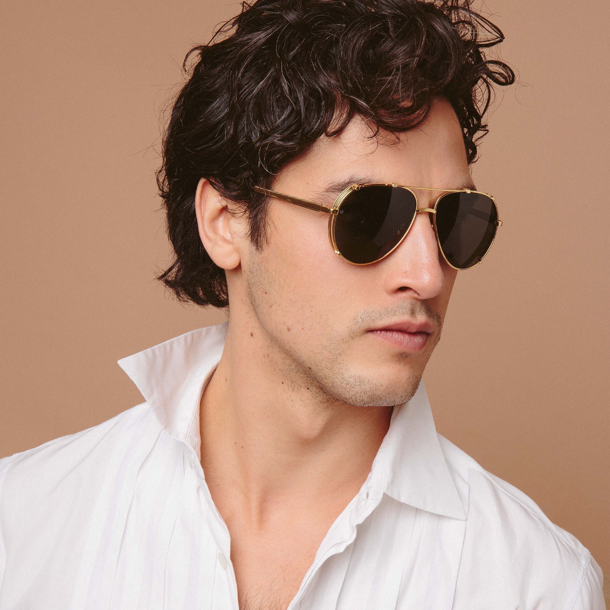 Newman Sunglasses in 22K Yellow Gold - LINDA FARROW - Sunglasses - 